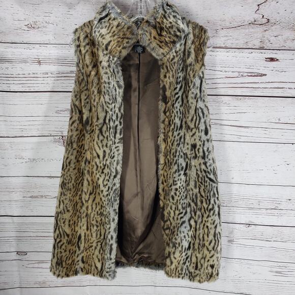 Luciano Dante Faux Fur Cheetah Print Front Pockets Vest Size Small - Picture 3 of 12